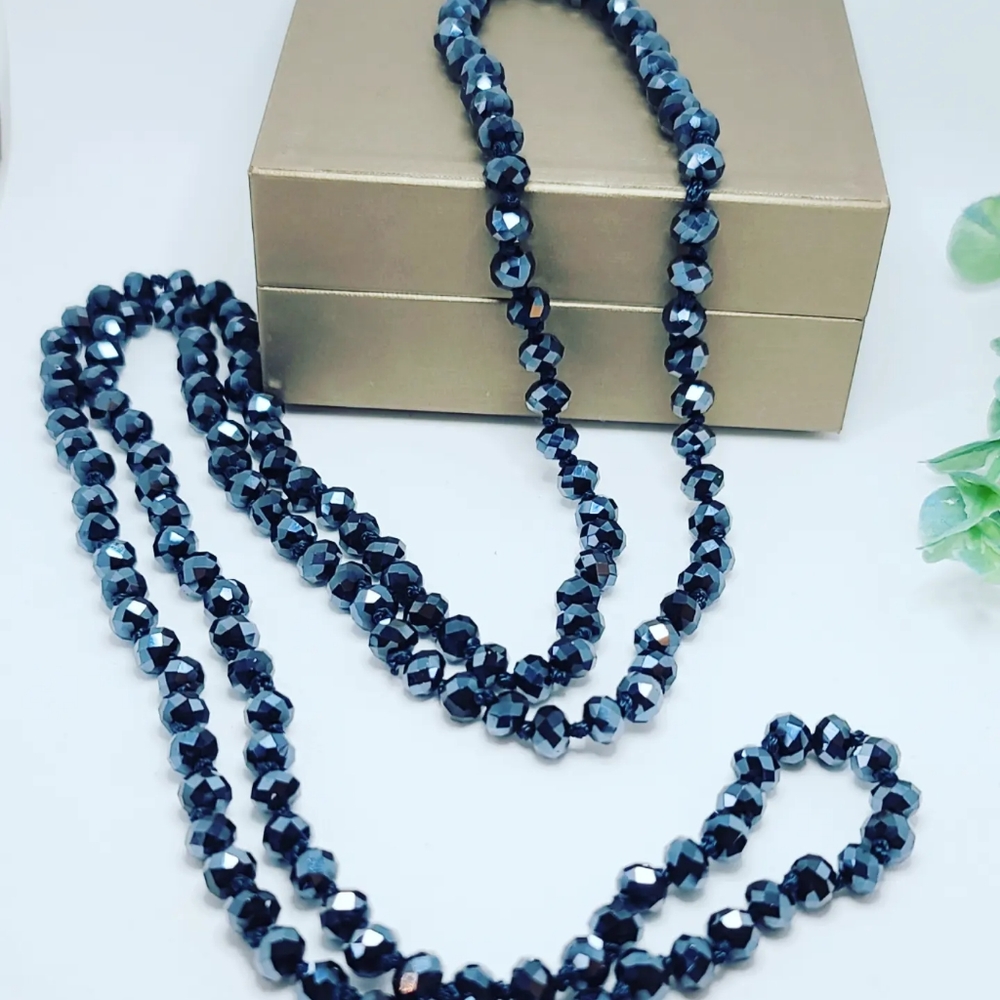 Navy Blue Czech glass long necklace